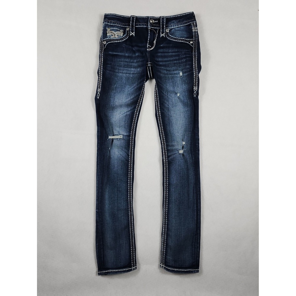 Rock Revival Celinda Denim Jeans Womens Size 23 Straight Leg Distressed Stretch